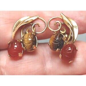 Vintage Scarab Earrings Burt Cassell Goldfill Gemstone